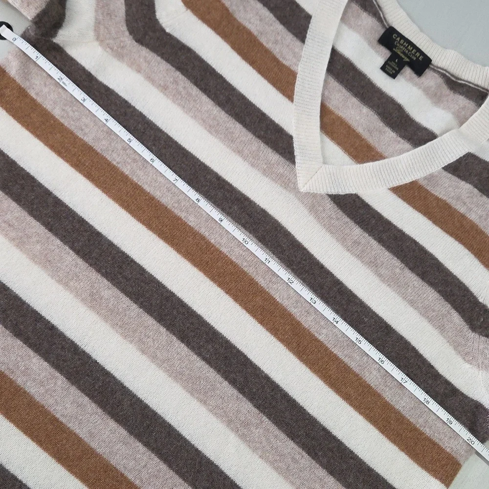 Charter Club Striped Cashmere V-Neck Sweater